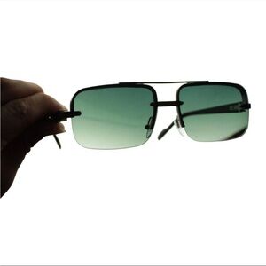 John Varvatos Men Square Silver Black Metal Frame Green Gradient Lens Sunglasses